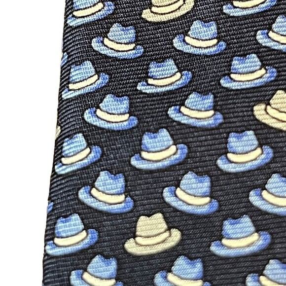 Jos A Bank Joseph 1905 Blue Fedora Hat Print Mens 100% Silk Necktie Neck Tie - Picture 14 of 15